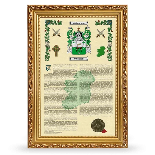 O'Connols Armorial History Framed - Gold