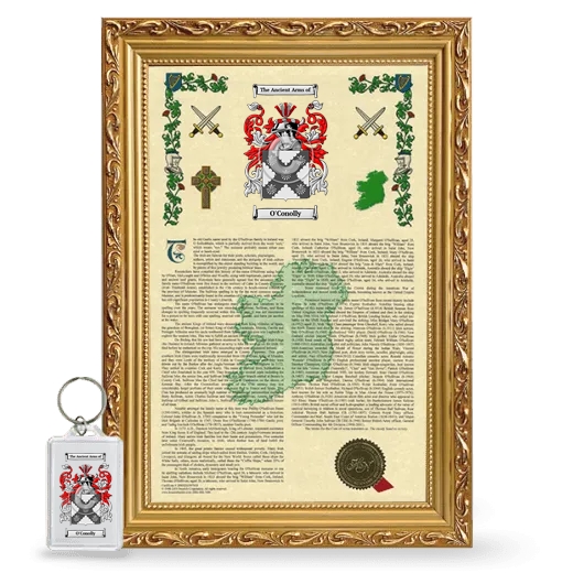 O'Conolly Framed Armorial History and Keychain - Gold