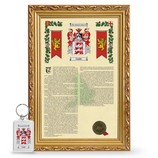 Combs Framed Armorial History and Keychain - Gold