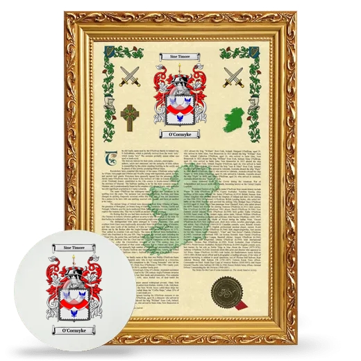 O'Cormyke Framed Armorial History and Mouse Pad - Gold