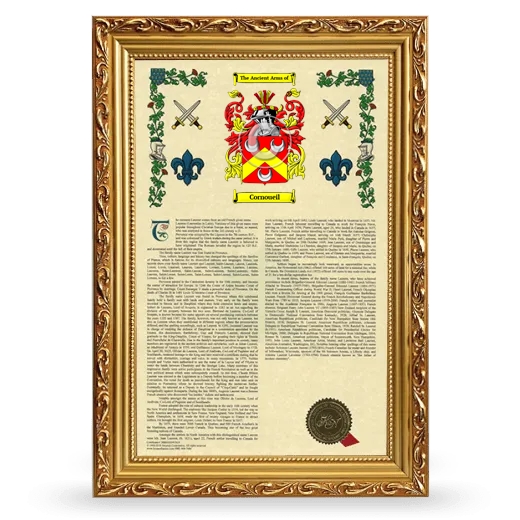 Cornoueil Armorial History Framed - Gold