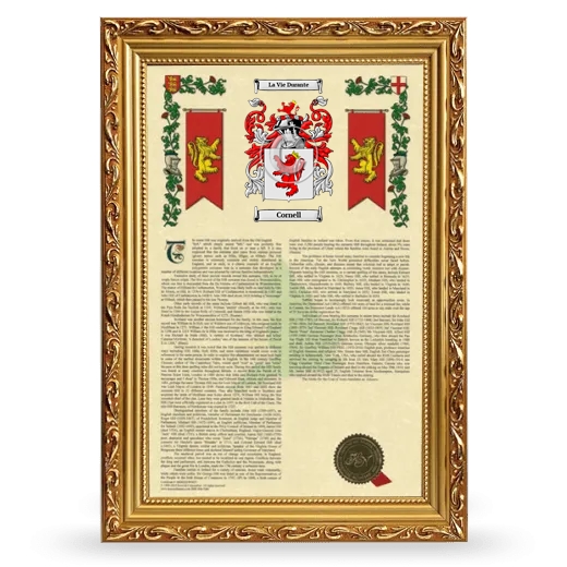 Cornell Armorial History Framed - Gold