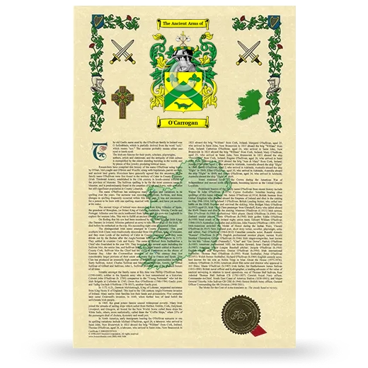 O'Carrogan Armorial History with Coat of Arms