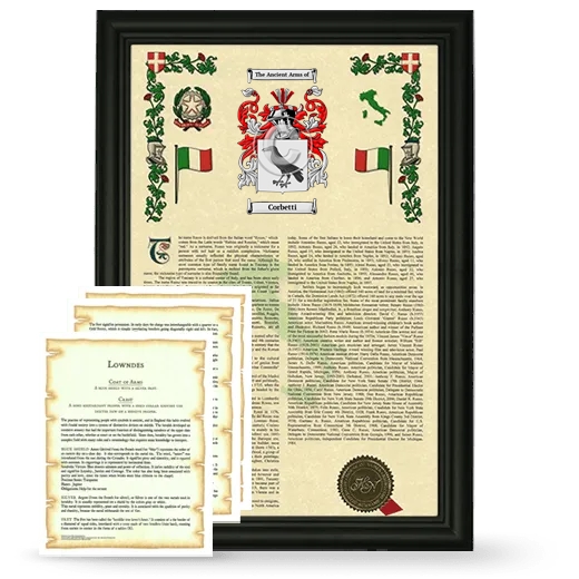 Corbetti Framed Armorial History and Symbolism - Black