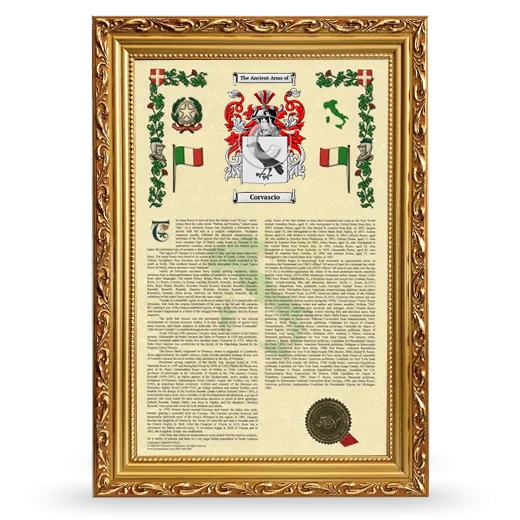 Corvascio Armorial History Framed - Gold