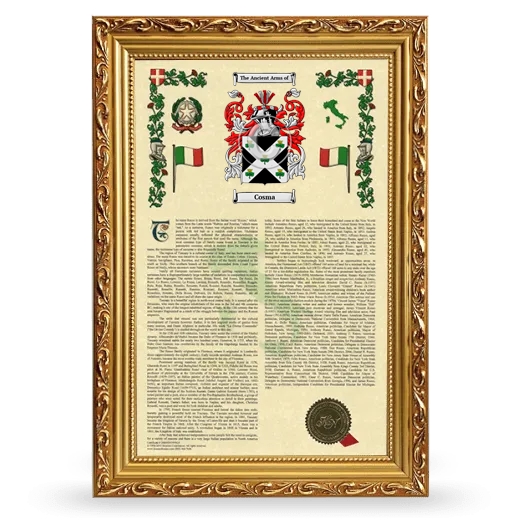 Cosma Armorial History Framed - Gold