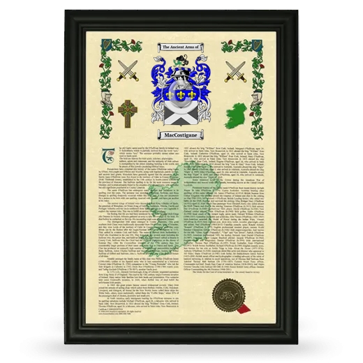 MacCostigane Armorial History Framed - Black