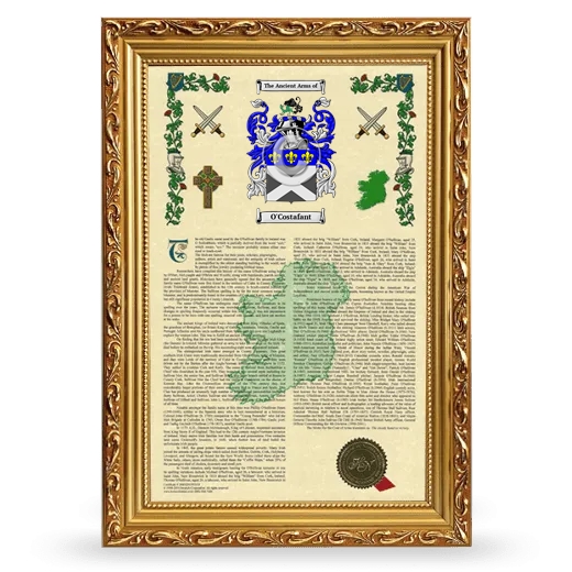 O'Costafant Armorial History Framed - Gold