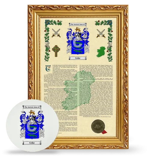 Cedar Framed Armorial History and Mouse Pad - Gold