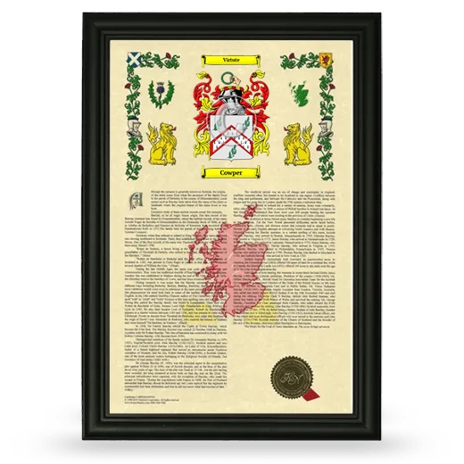 Cowper Armorial History Framed - Black