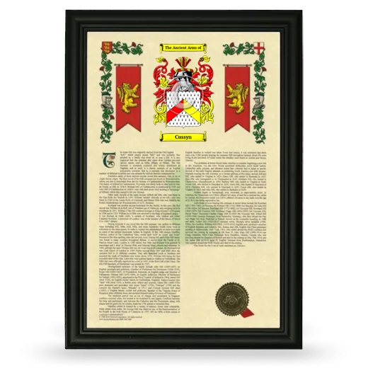 Cussyn Armorial History Framed - Black