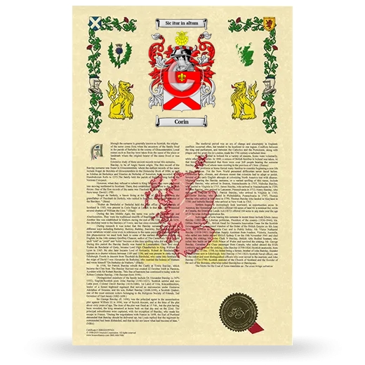 Corin Armorial History with Coat of Arms