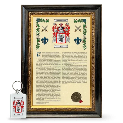 Crecey Framed Armorial History and Keychain - Heirloom