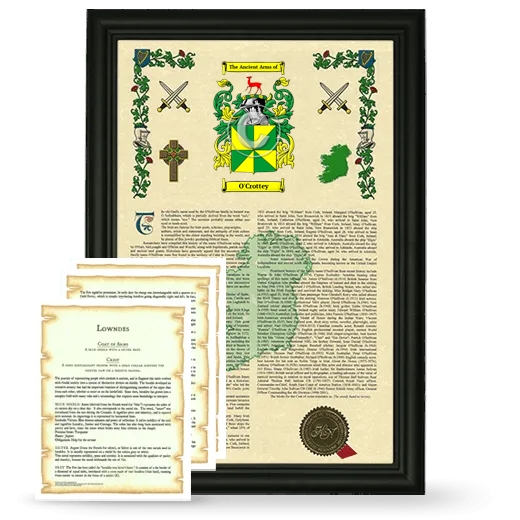 O'Crottey Framed Armorial History and Symbolism - Black