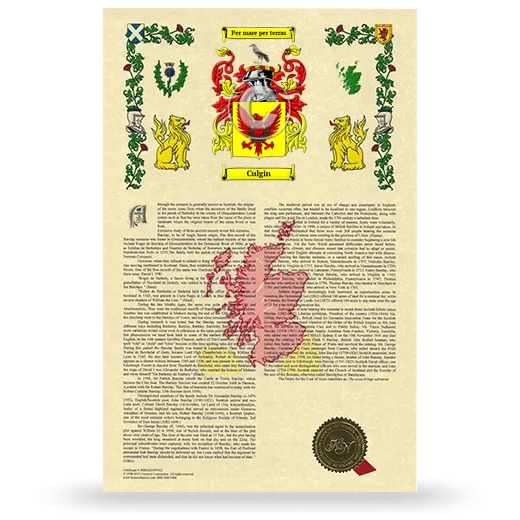 Culgin Armorial History with Coat of Arms