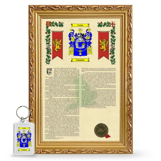 Commins Framed Armorial History and Keychain - Gold