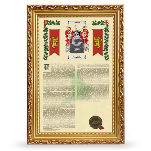 Cunnliffe Armorial History Framed - Gold