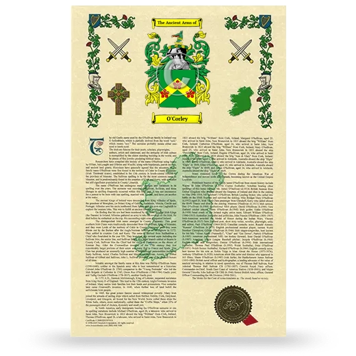 O'Corley Armorial History with Coat of Arms