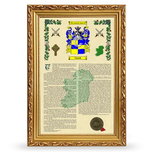 Cusock Armorial History Framed - Gold