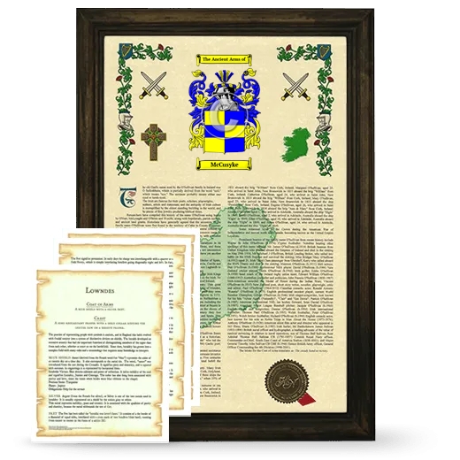 McCusyke Framed Armorial History and Symbolism - Brown