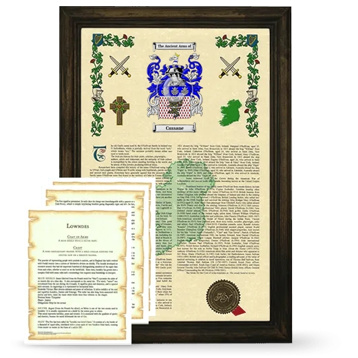 Cussane Framed Armorial History and Symbolism - Brown
