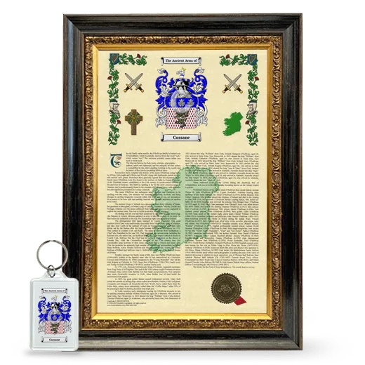 Cussane Framed Armorial History and Keychain - Heirloom