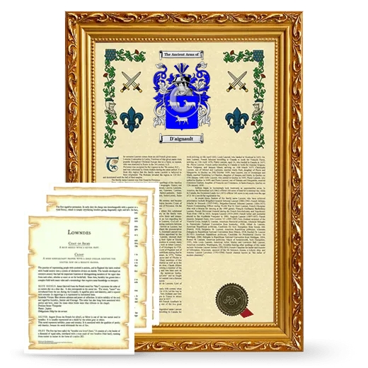 D'aignault Framed Armorial History and Symbolism - Gold