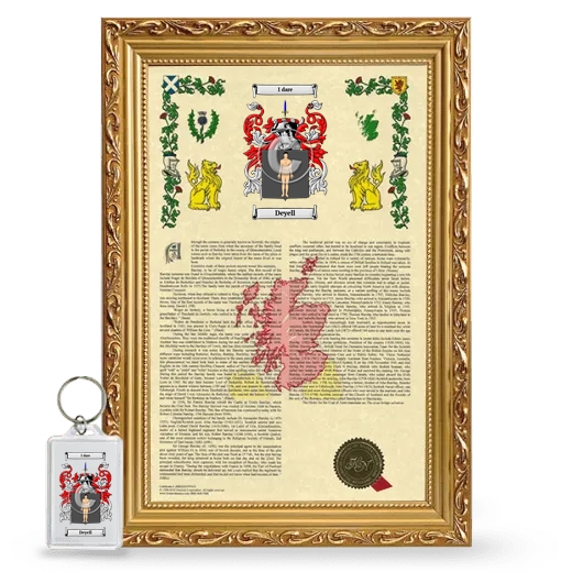Deyell Framed Armorial History and Keychain - Gold