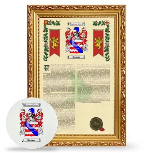 D'amory Framed Armorial History and Mouse Pad - Gold