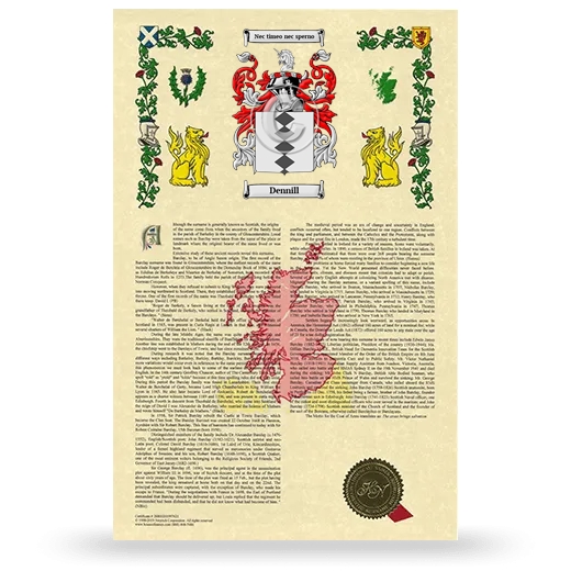 Dennill Armorial History with Coat of Arms