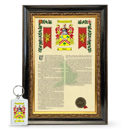 Danes Framed Armorial History and Keychain - Heirloom