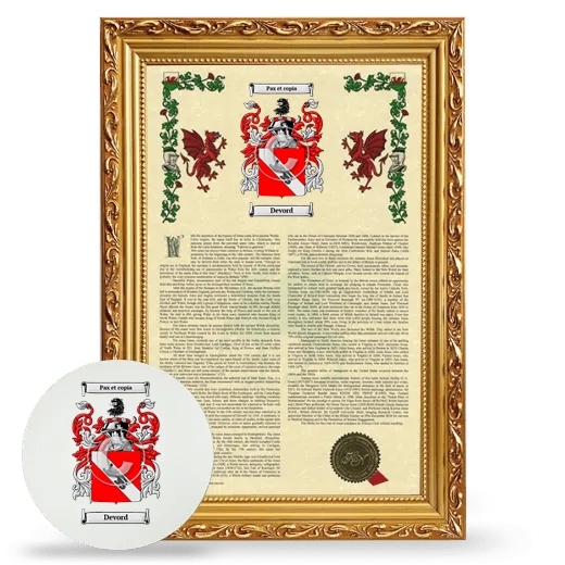 Devord Framed Armorial History and Mouse Pad - Gold