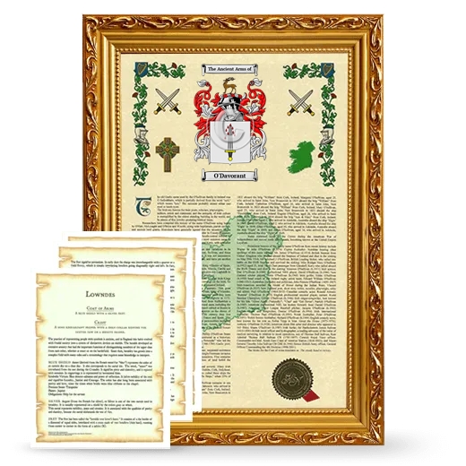 O'Davorant Framed Armorial History and Symbolism - Gold