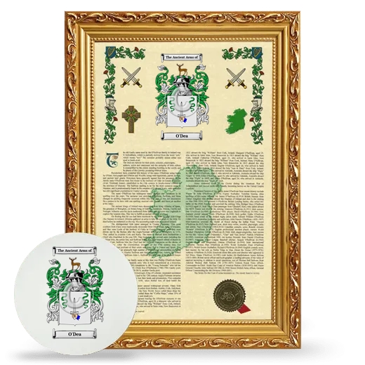 O'Dea Framed Armorial History and Mouse Pad - Gold