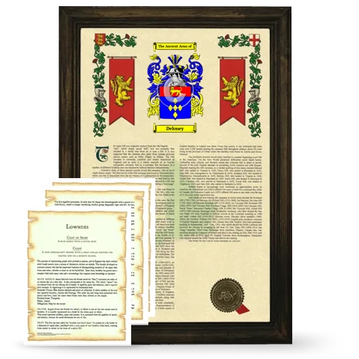 Deloney Framed Armorial History and Symbolism - Brown