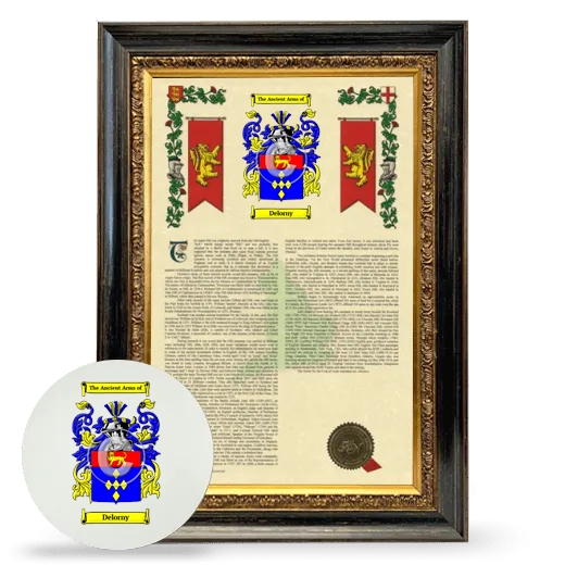 Delorny Framed Armorial History and Mouse Pad - Heirloom