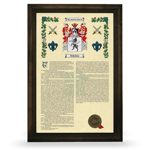 Delaslory Armorial History Framed - Brown