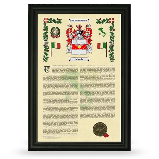 Masola Armorial History Framed - Black