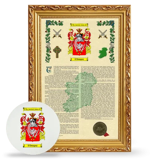 O'Dempsy Framed Armorial History and Mouse Pad - Gold