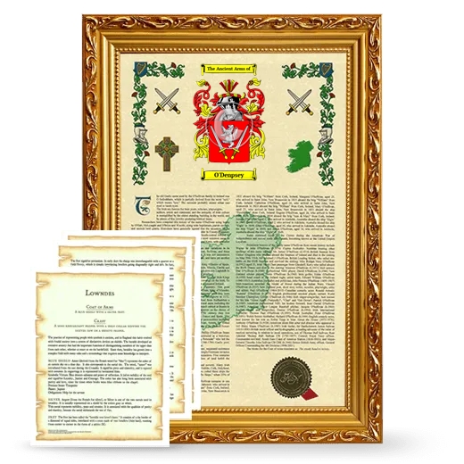 O'Denpsey Framed Armorial History and Symbolism - Gold