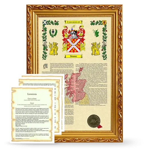 Deanay Framed Armorial History and Symbolism - Gold