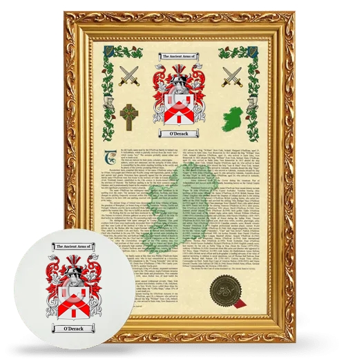 O'Derack Framed Armorial History and Mouse Pad - Gold