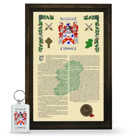 O'Dermound Framed Armorial History and Keychain - Brown