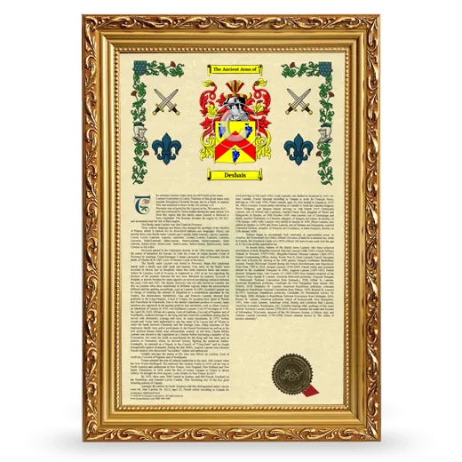 Deshais Armorial History Framed - Gold