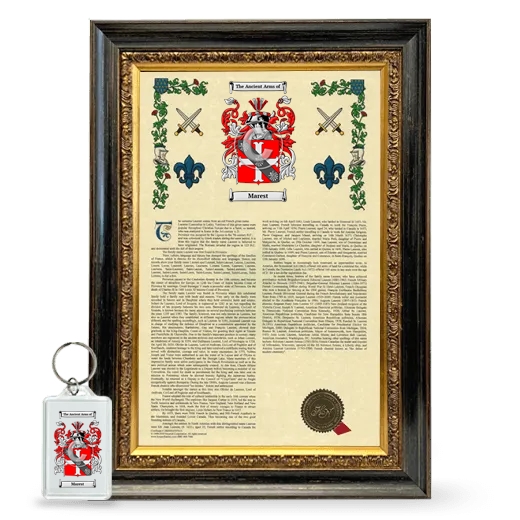 Marest Framed Armorial History and Keychain - Heirloom