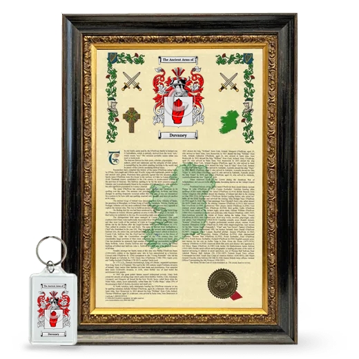 Duvaney Framed Armorial History and Keychain - Heirloom