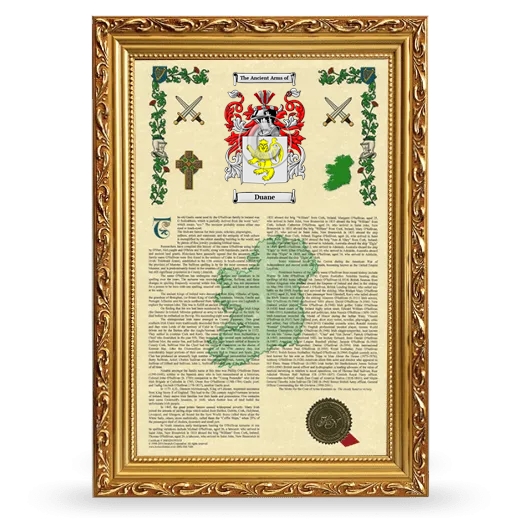 Duane Armorial History Framed - Gold