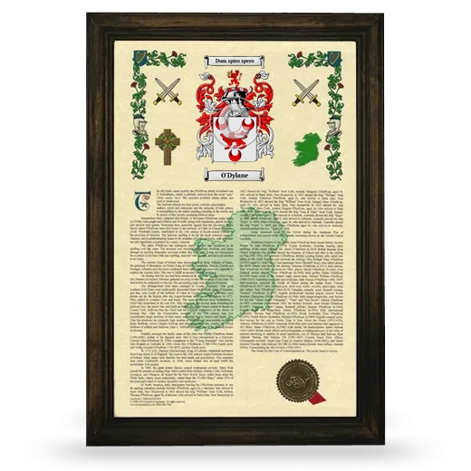 O'Dylane Armorial History Framed - Brown