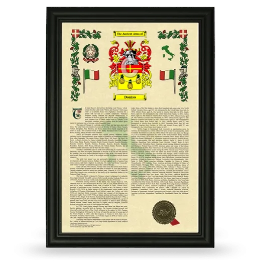 Doniso Armorial History Framed - Black