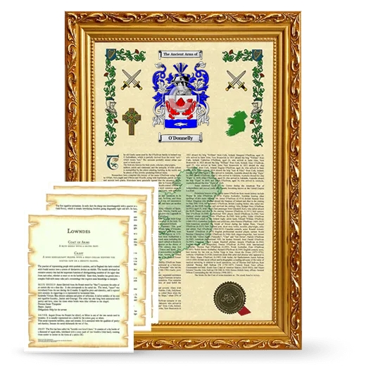 O'Donnelly Framed Armorial History and Symbolism - Gold